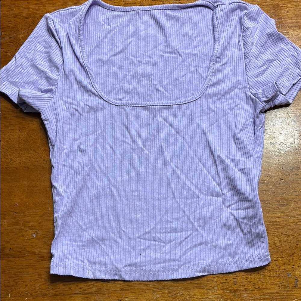 SHEIN Light Purple Ribbed Short Sleeve Top